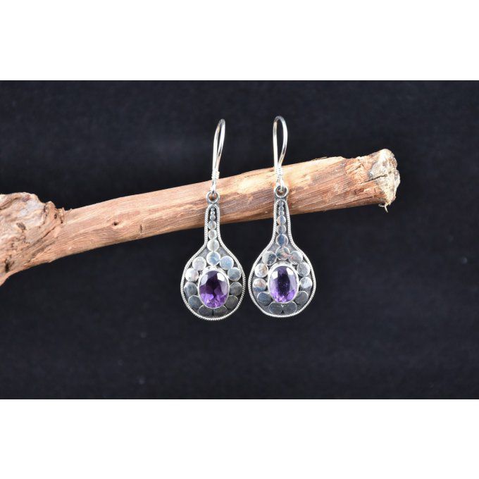 boucles-oreilles-argent massif-argent 925-Bali-améthyste