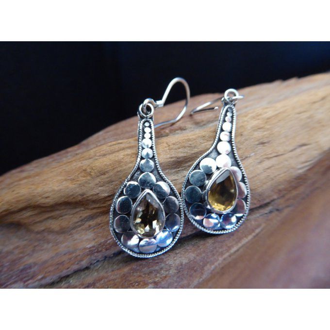 boucles-oreilles-argent massif-argent 925-Bali-citrine