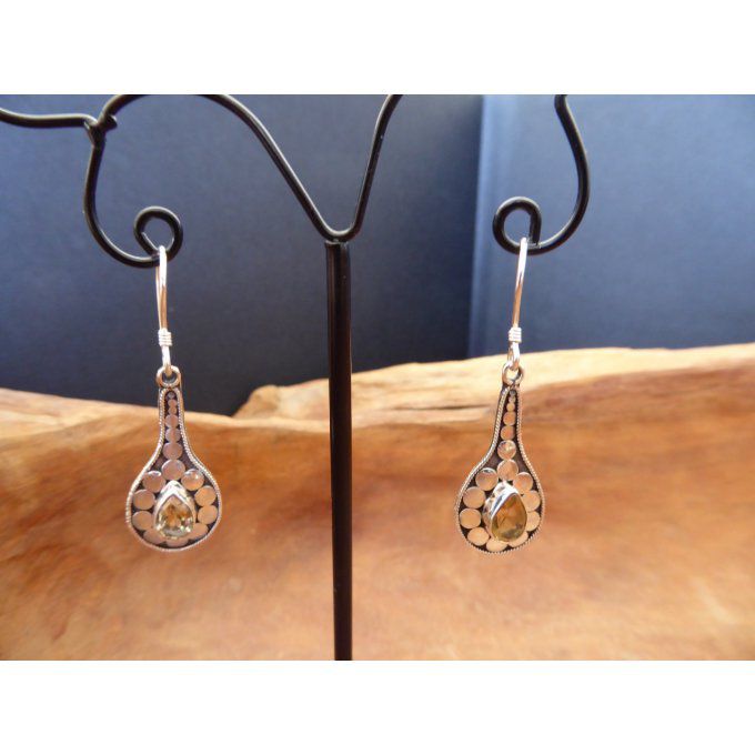 boucles-oreilles-argent massif-argent 925-Bali-citrine