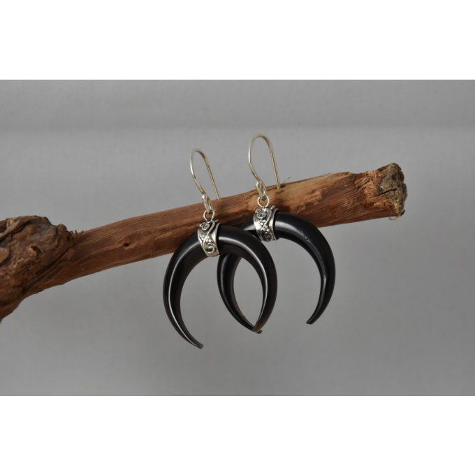 Boucles d'oreilles argent 925 et nacre noire Bali Batu 04