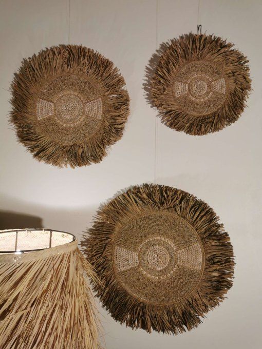 juju hat-decoration murale-paille-coquillages-bali