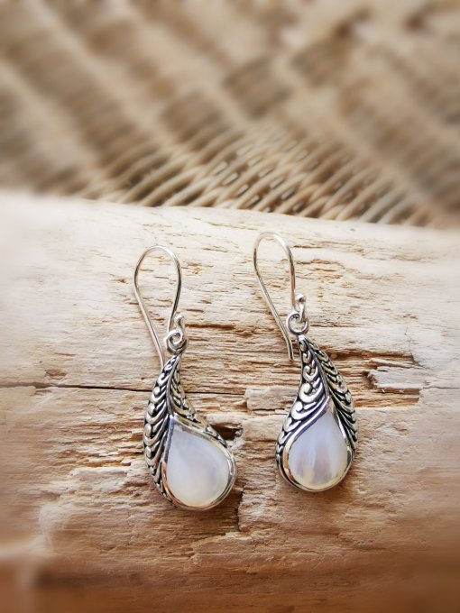 boucles-oreilles-argent massif-argent 925-Bali-nacre