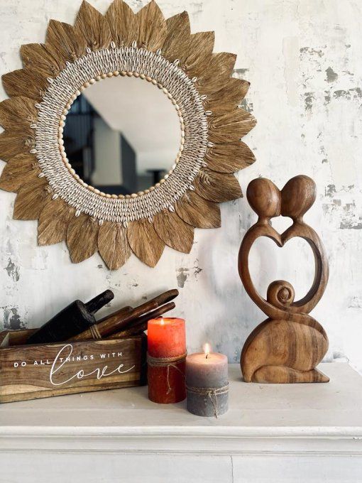 Miroir feuilles de raphia en 60cm