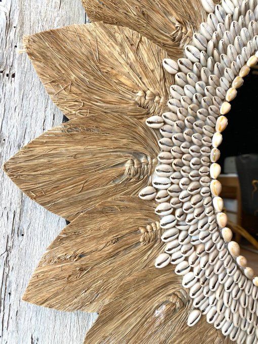 Miroir feuilles de raphia en 60cm