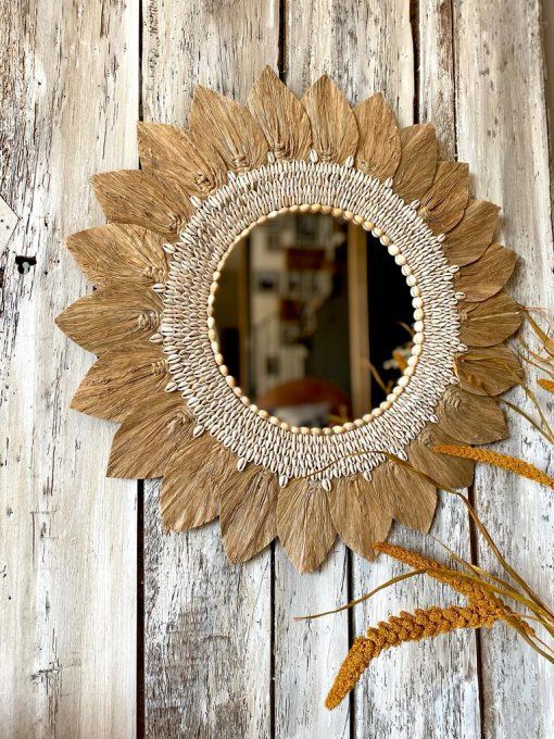 Miroir feuilles de raphia en 60cm