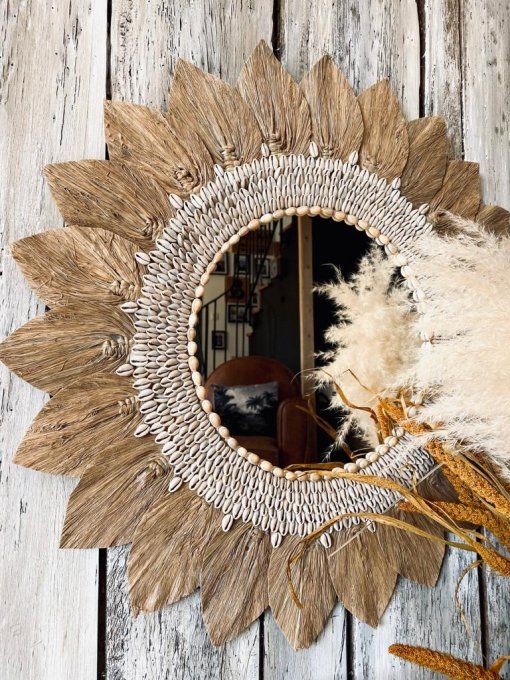Miroir feuilles de raphia en 60cm